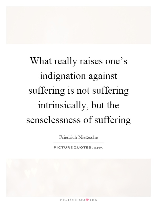 What really raises one's indignation against suffering is not suffering intrinsically, but the senselessness of suffering Picture Quote #1