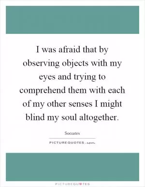 I was afraid that by observing objects with my eyes and trying to comprehend them with each of my other senses I might blind my soul altogether Picture Quote #1