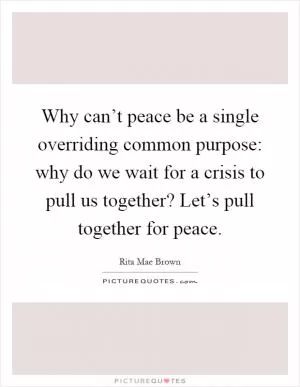 Why can’t peace be a single overriding common purpose: why do we wait for a crisis to pull us together? Let’s pull together for peace Picture Quote #1