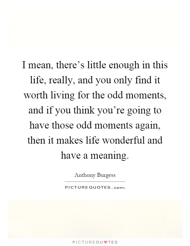 I mean, there's little enough in this life, really, and you only find it worth living for the odd moments, and if you think you're going to have those odd moments again, then it makes life wonderful and have a meaning Picture Quote #1