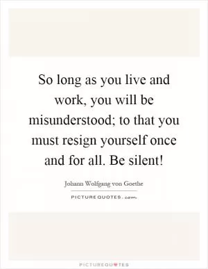 So long as you live and work, you will be misunderstood; to that you must resign yourself once and for all. Be silent! Picture Quote #1