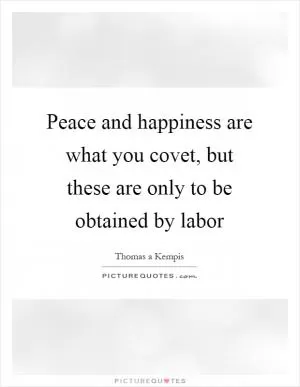 Peace and happiness are what you covet, but these are only to be obtained by labor Picture Quote #1