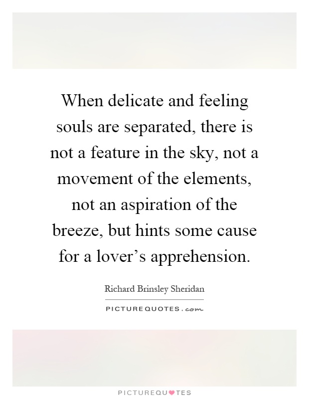 When delicate and feeling souls are separated, there is not a feature in the sky, not a movement of the elements, not an aspiration of the breeze, but hints some cause for a lover's apprehension Picture Quote #1