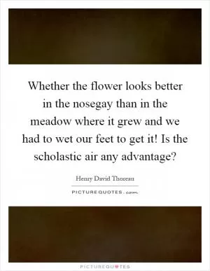 Whether the flower looks better in the nosegay than in the meadow where it grew and we had to wet our feet to get it! Is the scholastic air any advantage? Picture Quote #1