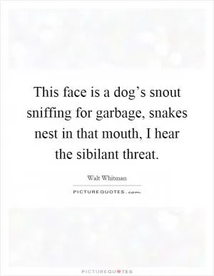 This face is a dog’s snout sniffing for garbage, snakes nest in that mouth, I hear the sibilant threat Picture Quote #1