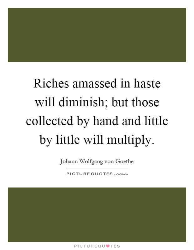 Riches amassed in haste will diminish; but those collected by hand and little by little will multiply Picture Quote #1