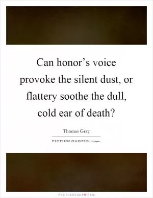 Can honor’s voice provoke the silent dust, or flattery soothe the dull, cold ear of death? Picture Quote #1