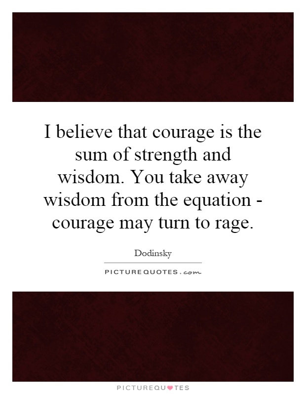 I believe that courage is the sum of strength and wisdom. You take away wisdom from the equation - courage may turn to rage Picture Quote #1