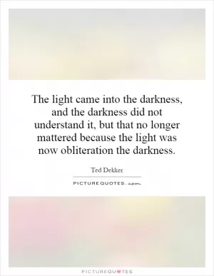 The light came into the darkness, and the darkness did not understand it, but that no longer mattered because the light was now obliteration the darkness Picture Quote #1