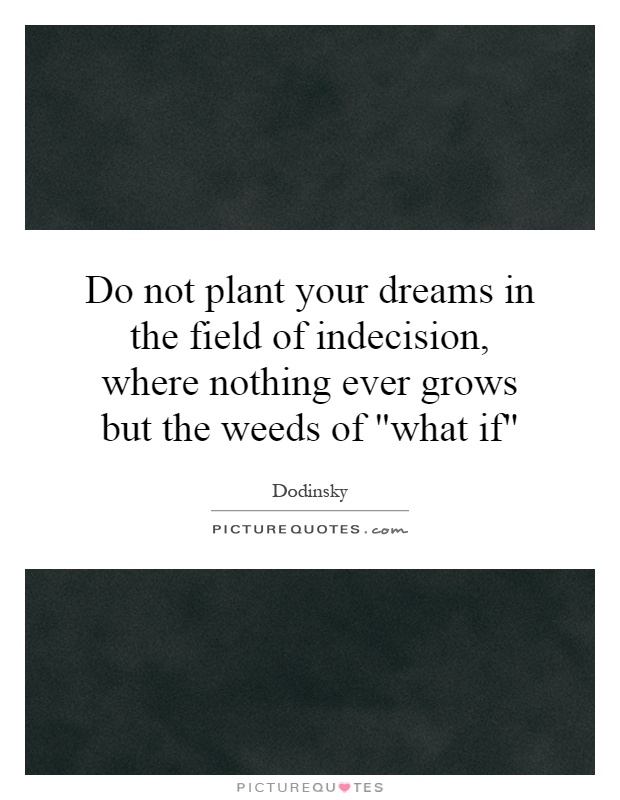 Do not plant your dreams in the field of indecision, where nothing ever grows but the weeds of 