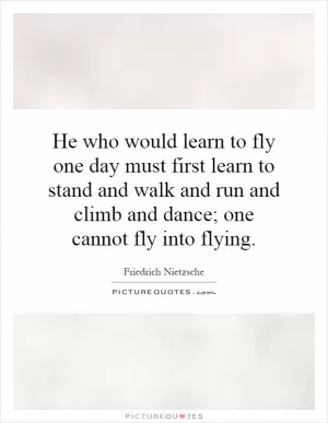 He who would learn to fly one day must first learn to stand and walk and run and climb and dance; one cannot fly into flying Picture Quote #1