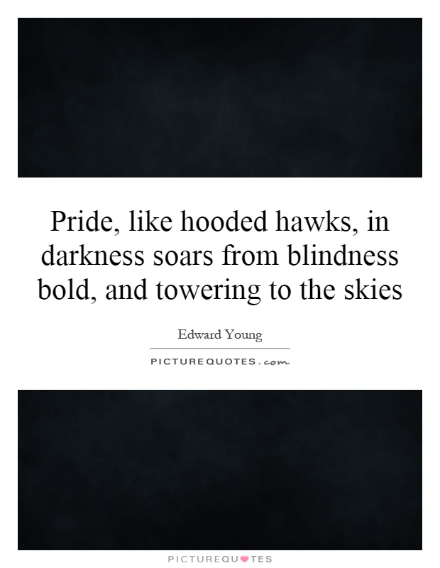 Pride, like hooded hawks, in darkness soars from blindness bold, and towering to the skies Picture Quote #1