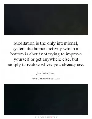 Meditation is the only intentional, systematic human activity which at bottom is about not trying to improve yourself or get anywhere else, but simply to realize where you already are Picture Quote #1