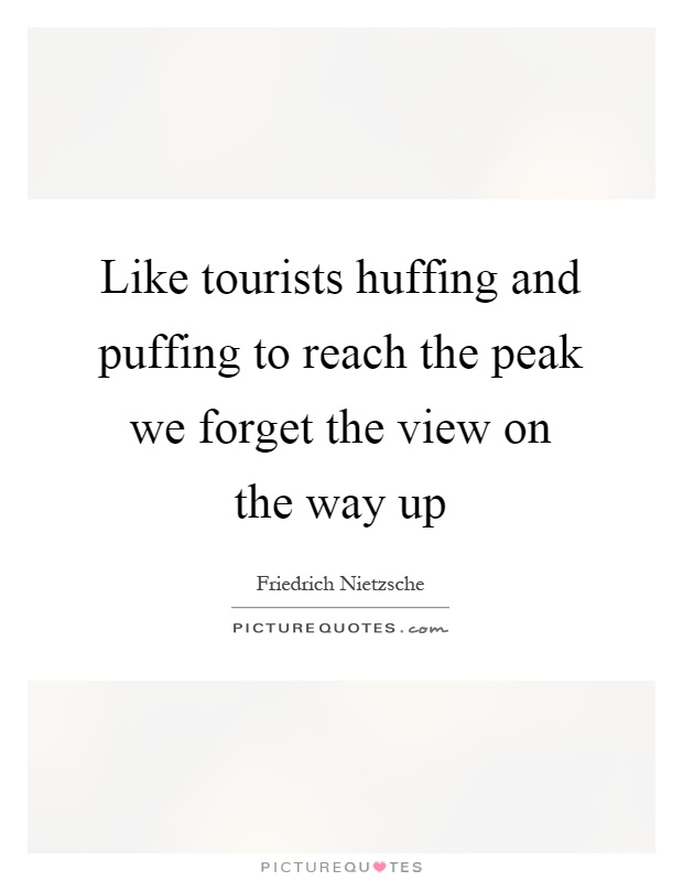Like tourists huffing and puffing to reach the peak we forget the view on the way up Picture Quote #1