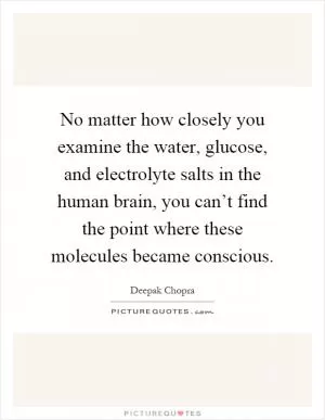 No matter how closely you examine the water, glucose, and electrolyte salts in the human brain, you can’t find the point where these molecules became conscious Picture Quote #1