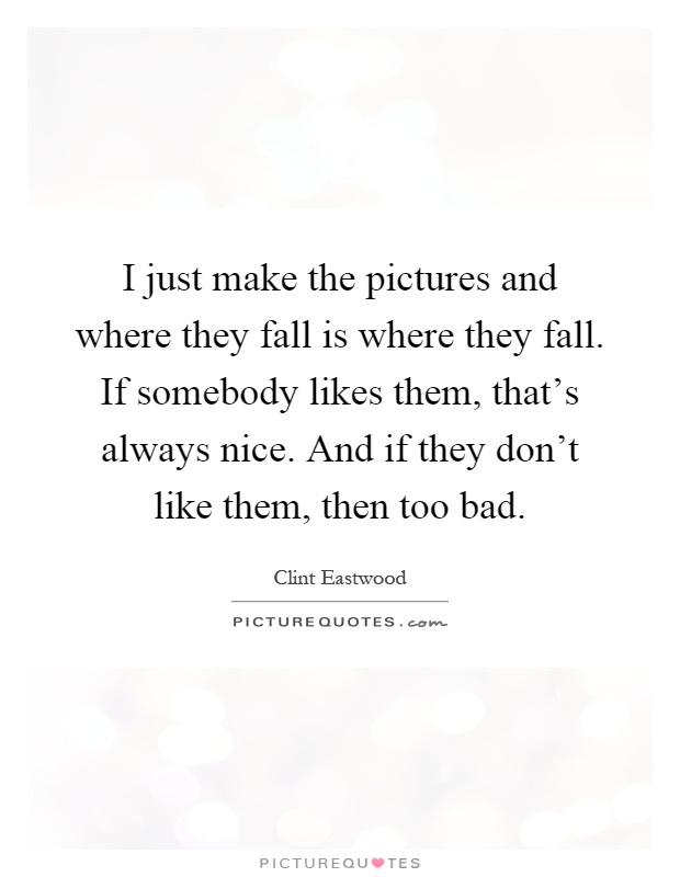 I just make the pictures and where they fall is where they fall. If somebody likes them, that's always nice. And if they don't like them, then too bad Picture Quote #1