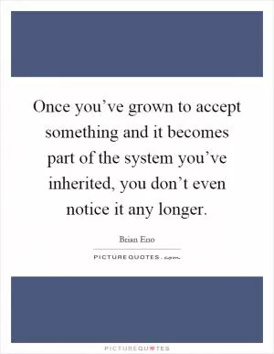 Once you’ve grown to accept something and it becomes part of the system you’ve inherited, you don’t even notice it any longer Picture Quote #1