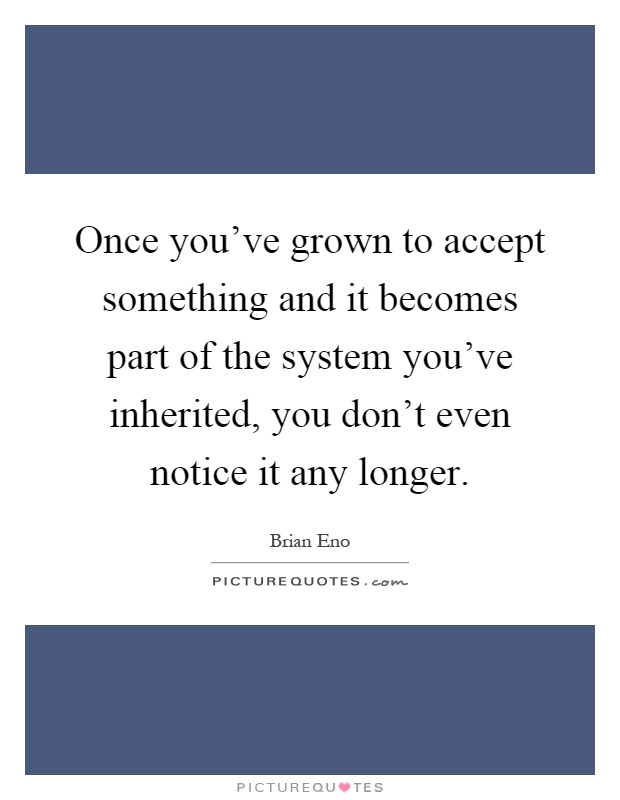 Once you've grown to accept something and it becomes part of the system you've inherited, you don't even notice it any longer Picture Quote #1