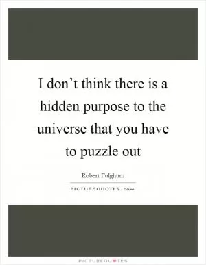 I don’t think there is a hidden purpose to the universe that you have to puzzle out Picture Quote #1