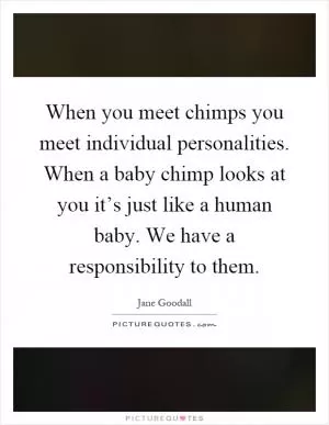 When you meet chimps you meet individual personalities. When a baby chimp looks at you it’s just like a human baby. We have a responsibility to them Picture Quote #1