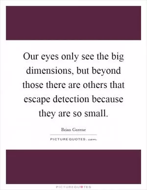 Our eyes only see the big dimensions, but beyond those there are others that escape detection because they are so small Picture Quote #1