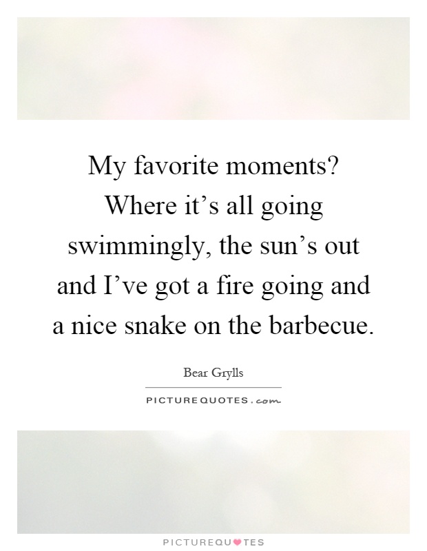 My favorite moments? Where it's all going swimmingly, the sun's out and I've got a fire going and a nice snake on the barbecue Picture Quote #1