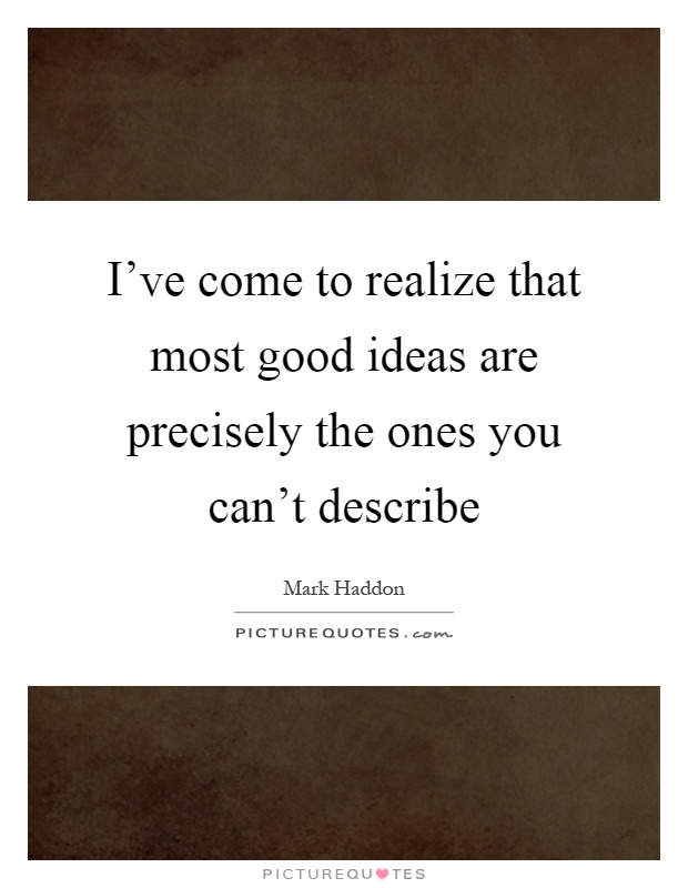 I've come to realize that most good ideas are precisely the ones you can't describe Picture Quote #1