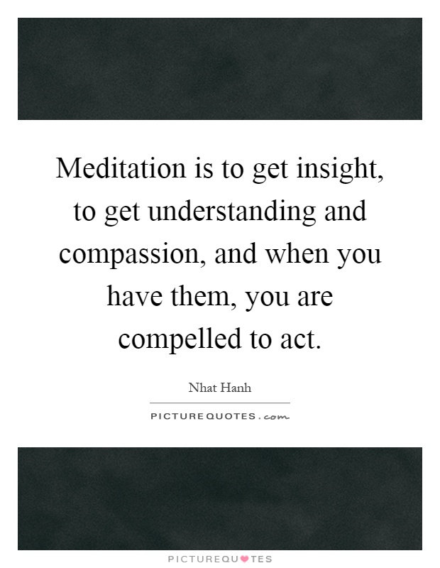 Meditation is to get insight, to get understanding and compassion, and when you have them, you are compelled to act Picture Quote #1