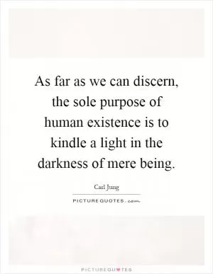 As far as we can discern, the sole purpose of human existence is to kindle a light in the darkness of mere being Picture Quote #1