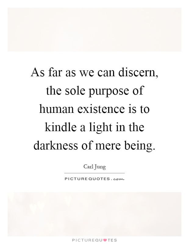 As far as we can discern, the sole purpose of human existence is to kindle a light in the darkness of mere being Picture Quote #1