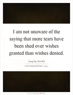 I am not unaware of the saying that more tears have been shed over wishes granted than wishes denied Picture Quote #1