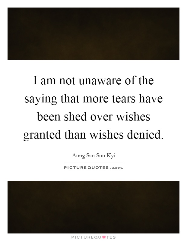 I am not unaware of the saying that more tears have been shed over wishes granted than wishes denied Picture Quote #1