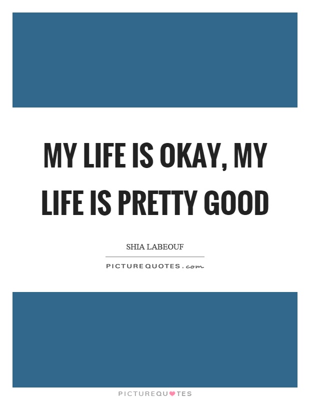 My life is okay, my life is pretty good Picture Quote #1