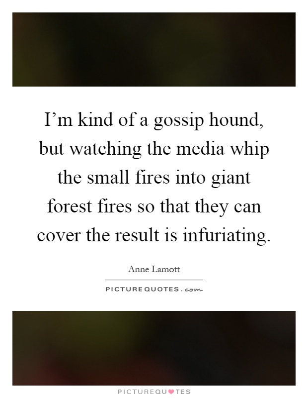 I'm kind of a gossip hound, but watching the media whip the small fires into giant forest fires so that they can cover the result is infuriating Picture Quote #1