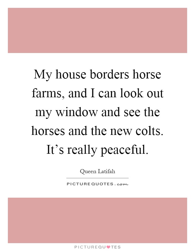 My house borders horse farms, and I can look out my window and see the horses and the new colts. It's really peaceful Picture Quote #1