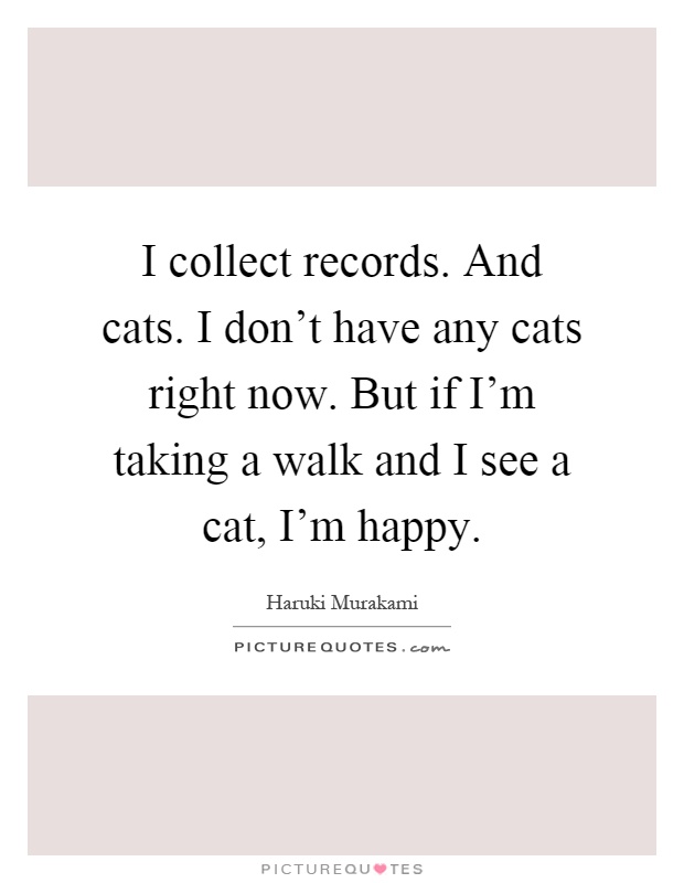 I collect records. And cats. I don't have any cats right now. But if I'm taking a walk and I see a cat, I'm happy Picture Quote #1