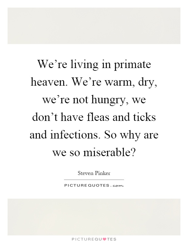 We're living in primate heaven. We're warm, dry, we're not hungry, we don't have fleas and ticks and infections. So why are we so miserable? Picture Quote #1