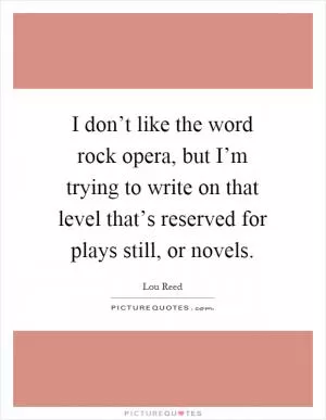 I don’t like the word rock opera, but I’m trying to write on that level that’s reserved for plays still, or novels Picture Quote #1