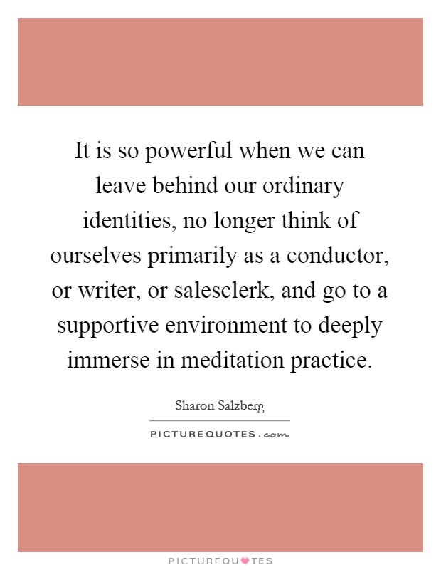 It is so powerful when we can leave behind our ordinary identities, no longer think of ourselves primarily as a conductor, or writer, or salesclerk, and go to a supportive environment to deeply immerse in meditation practice Picture Quote #1