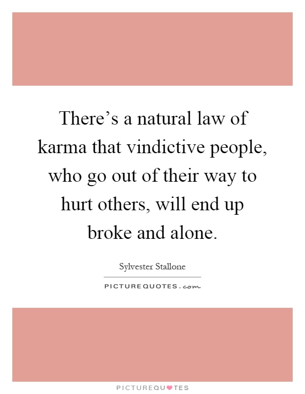 There's a natural law of karma that vindictive people, who go out of their way to hurt others, will end up broke and alone Picture Quote #1