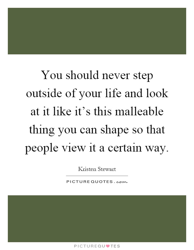 You should never step outside of your life and look at it like it's this malleable thing you can shape so that people view it a certain way Picture Quote #1