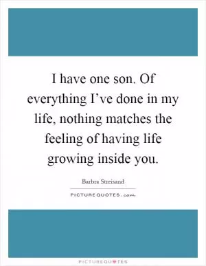 I have one son. Of everything I’ve done in my life, nothing matches the feeling of having life growing inside you Picture Quote #1