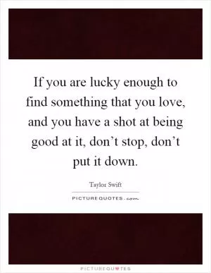 If you are lucky enough to find something that you love, and you have a shot at being good at it, don’t stop, don’t put it down Picture Quote #1
