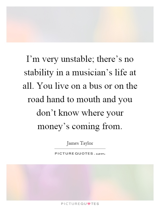 I'm very unstable; there's no stability in a musician's life at all. You live on a bus or on the road hand to mouth and you don't know where your money's coming from Picture Quote #1