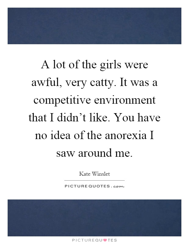 A lot of the girls were awful, very catty. It was a competitive environment that I didn't like. You have no idea of the anorexia I saw around me Picture Quote #1