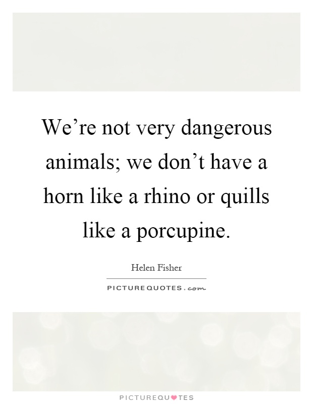 We're not very dangerous animals; we don't have a horn like a rhino or quills like a porcupine Picture Quote #1