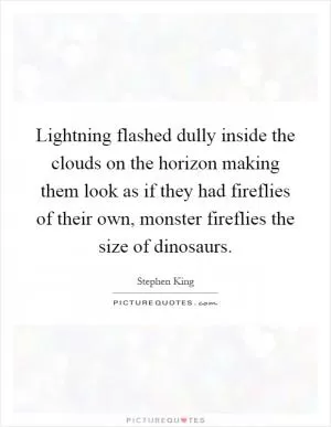 Lightning flashed dully inside the clouds on the horizon making them look as if they had fireflies of their own, monster fireflies the size of dinosaurs Picture Quote #1