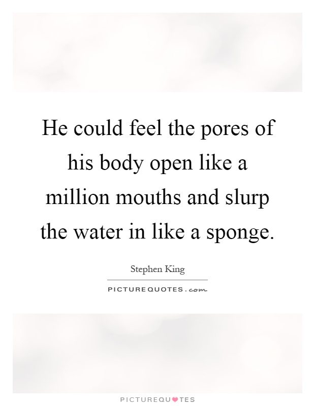 He could feel the pores of his body open like a million mouths and slurp the water in like a sponge Picture Quote #1