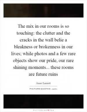 The mix in our rooms is so touching: the clutter and the cracks in the wall belie a bleakness or brokenness in our lives; while photos and a few rare objects show our pride, our rare shining moments... these rooms are future ruins Picture Quote #1