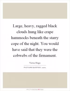 Large, heavy, ragged black clouds hung like crape hammocks beneath the starry cope of the night. You would have said that they were the cobwebs of the firmament Picture Quote #1